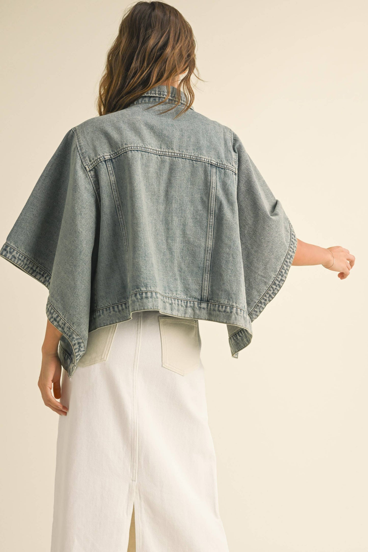 CAPE STYLE DENIM JACKET: DENIM