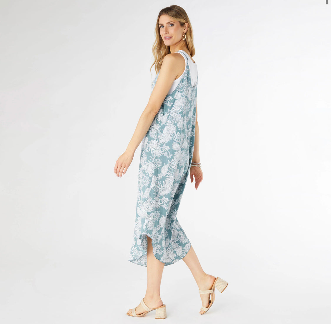 Christy Casual Romper with Adjustable Straps - Blue Surf/White