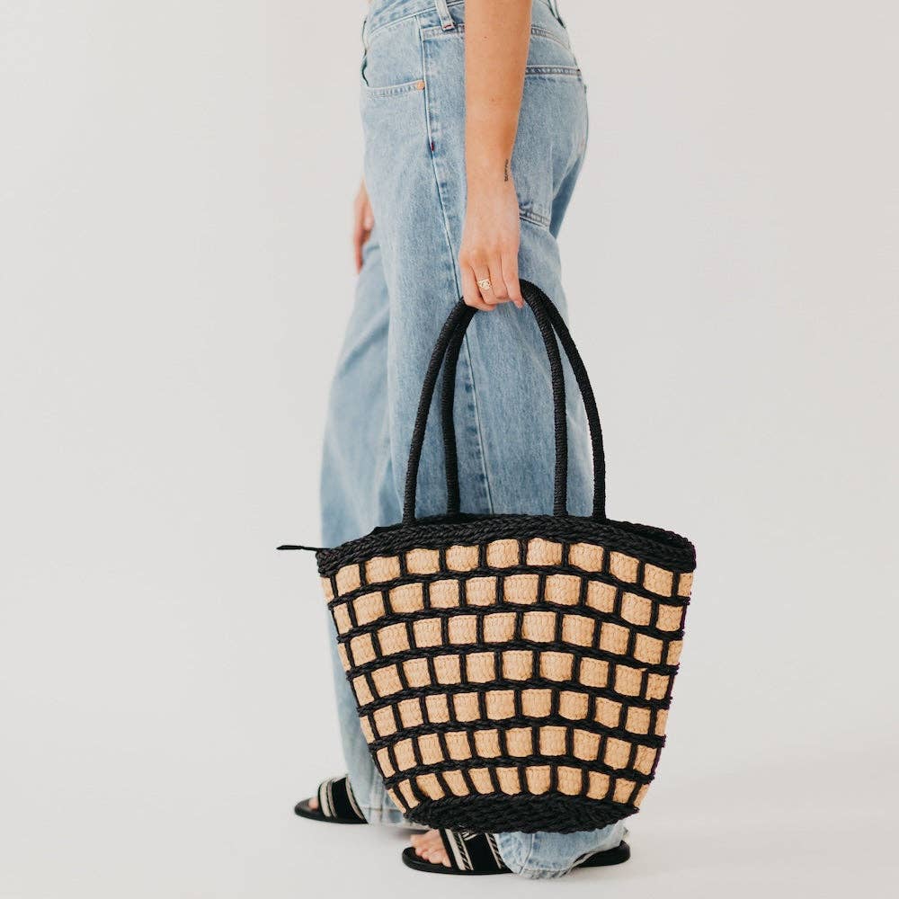 Tiana Two Tone Color Block Straw Bag