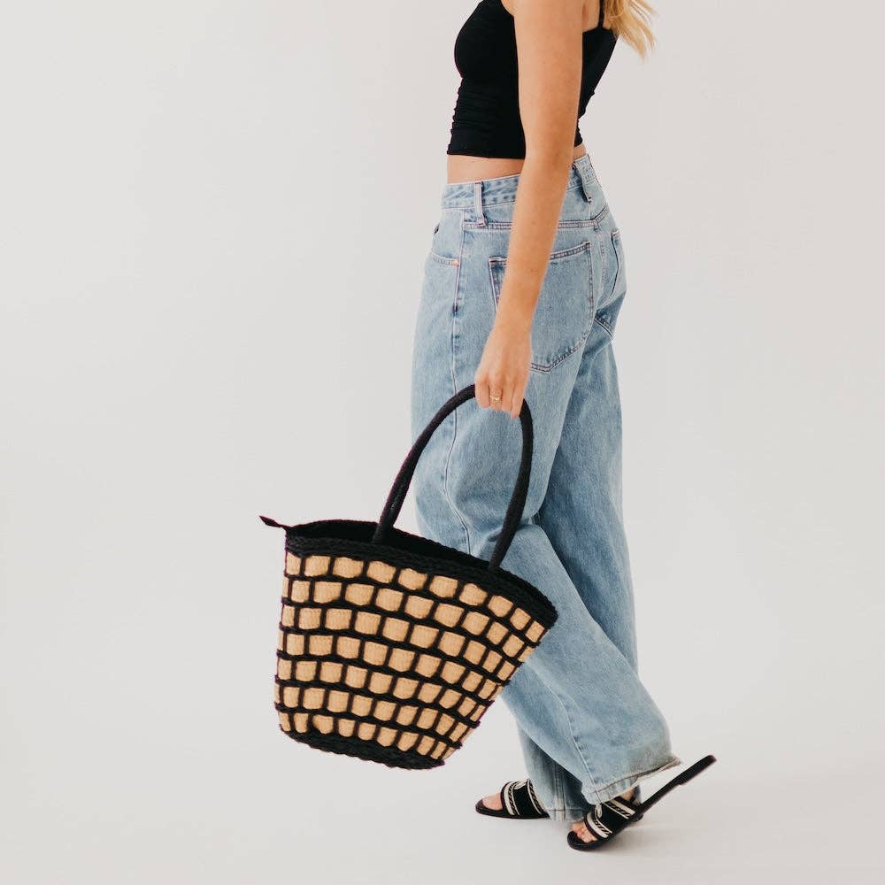 Tiana Two Tone Color Block Straw Bag
