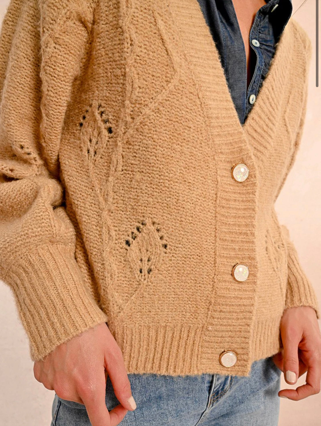 V-Neck cardigan sweater, Beige