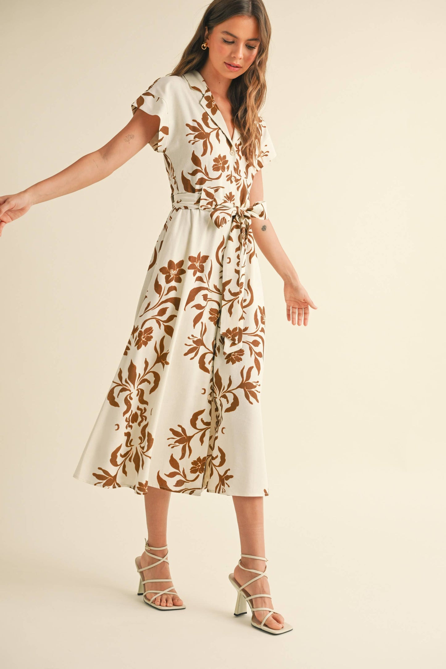 PRINT BUTTON DOWN FLARE DRESS