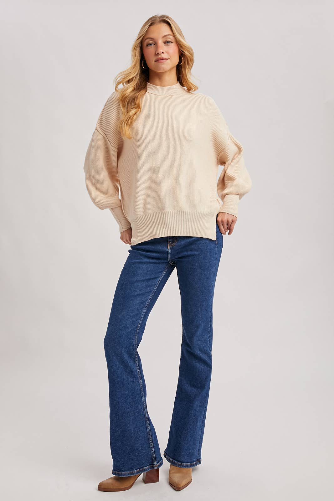RIBBED MOCK NECK PULLOVER: SHELL