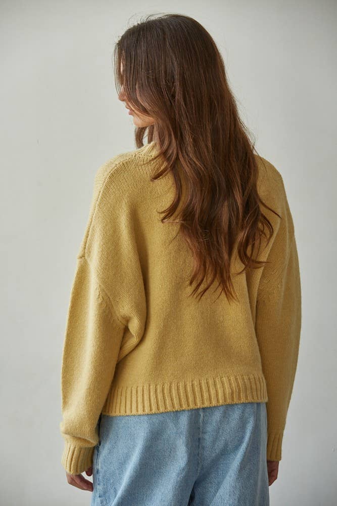 Knit Sweater Crew Neck Long Sleeve Pullover Top: Honey