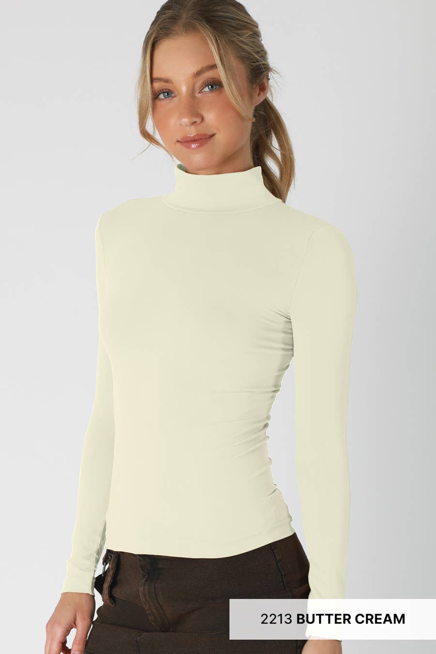 NikiBiki - Long Sleeve Mock Neck Top: Butter Cream