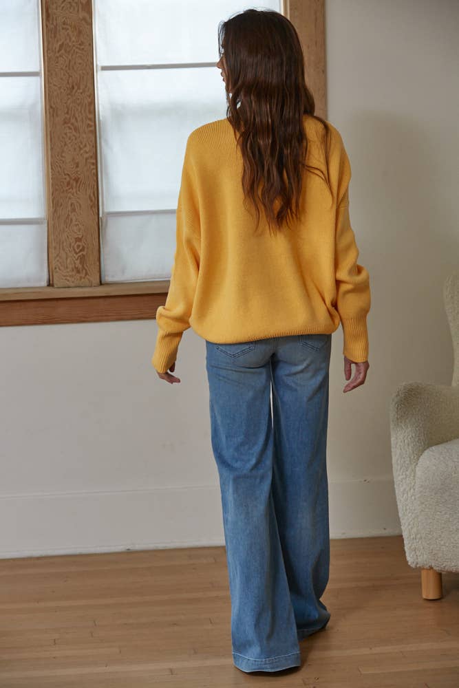 Knit Long Sleeve High Neck Chunky Oversized Sweater : Creamy Orange