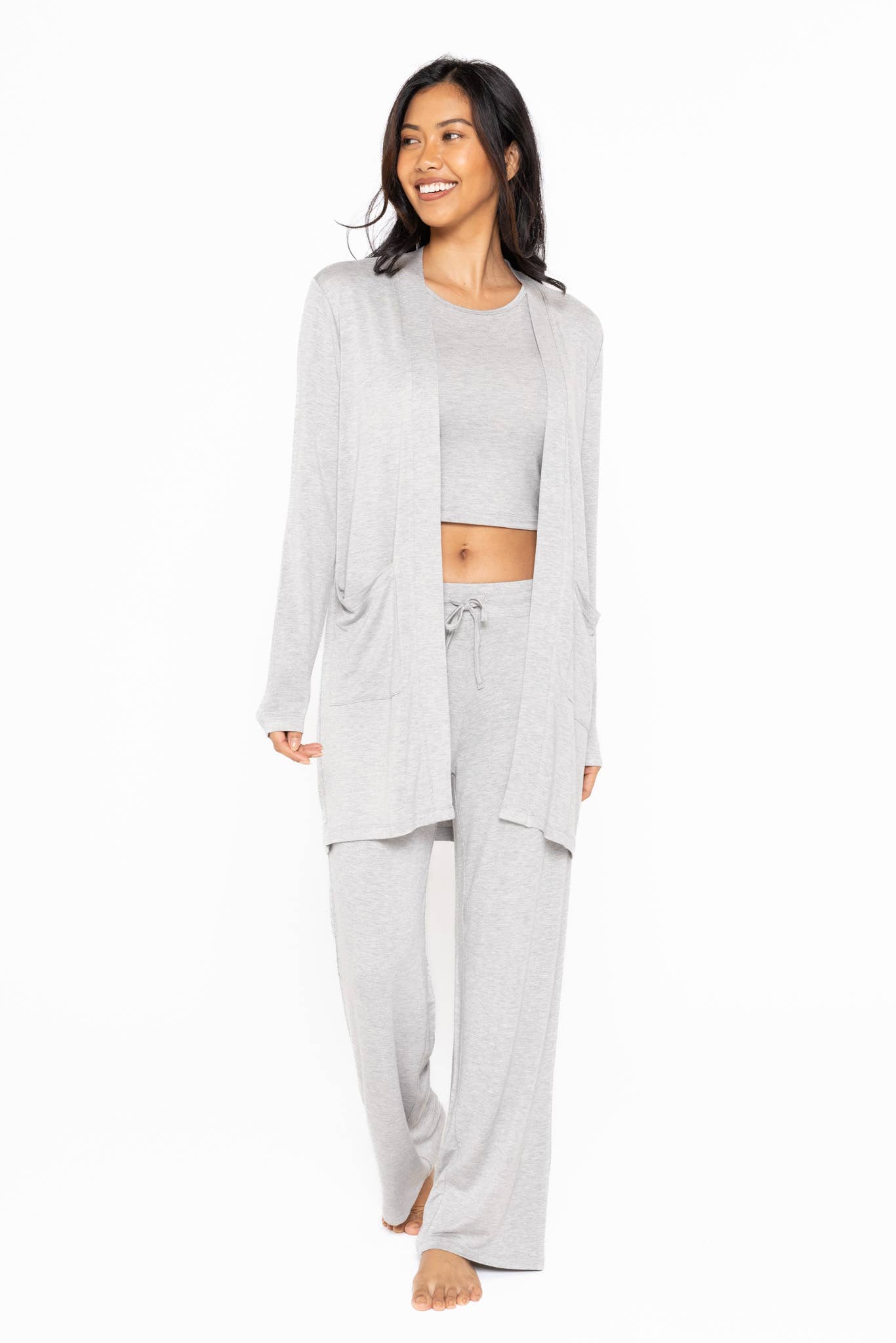 Lounge Open-Front Terry Cardigan: HEATHER GREY