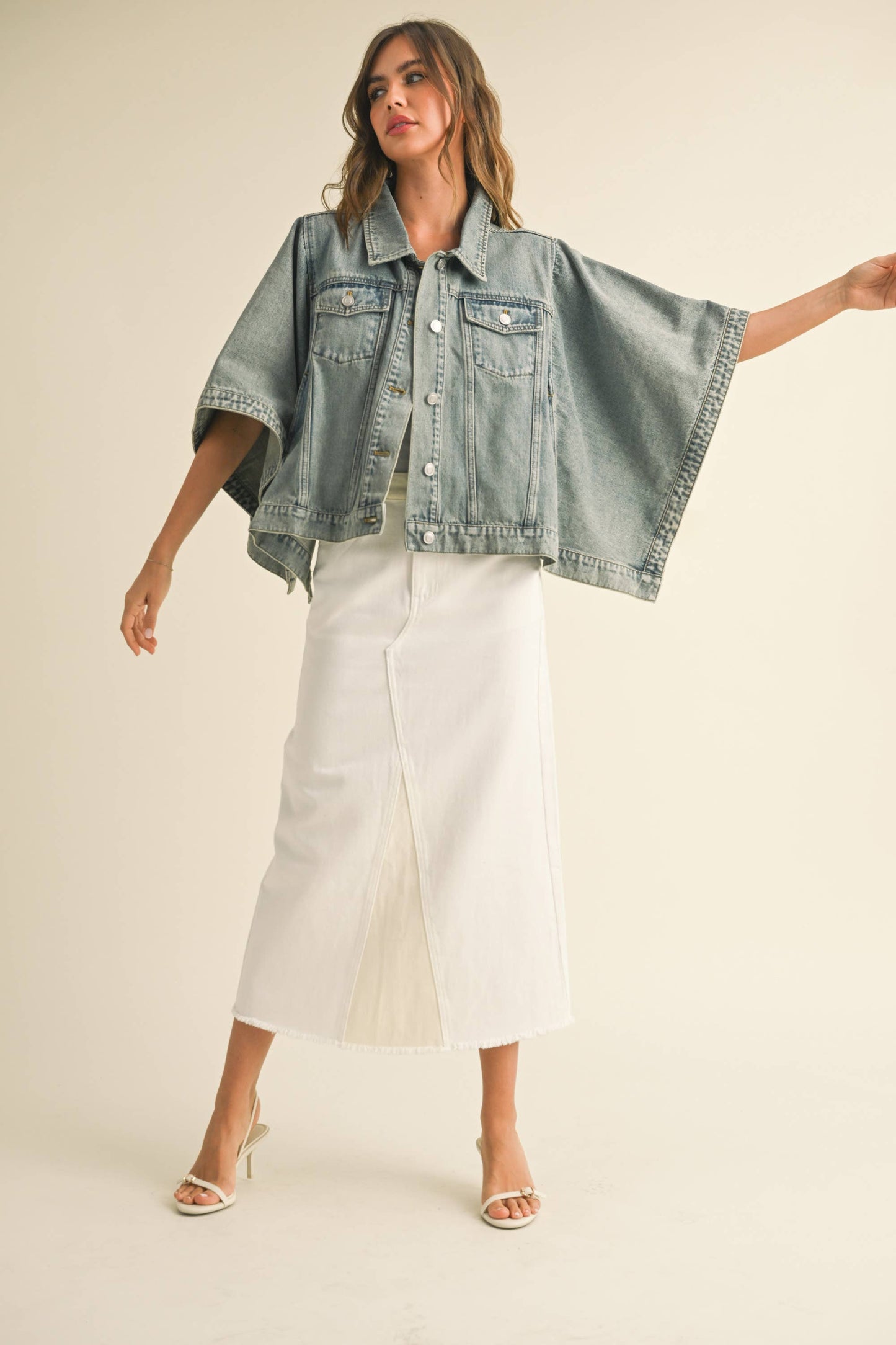 CAPE STYLE DENIM JACKET: DENIM