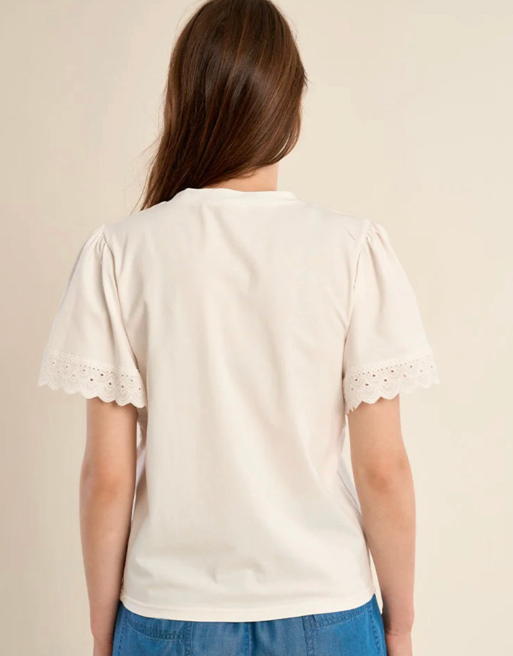 Oversized cotton T-shirt, ruffled sleeves : Off-White