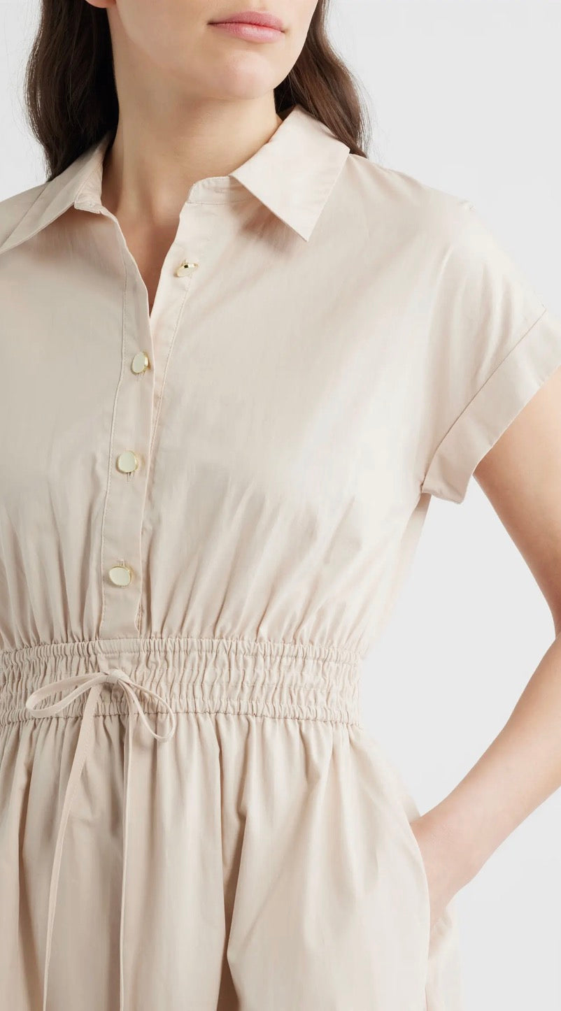 Beige Tie Waist Midi Dress
