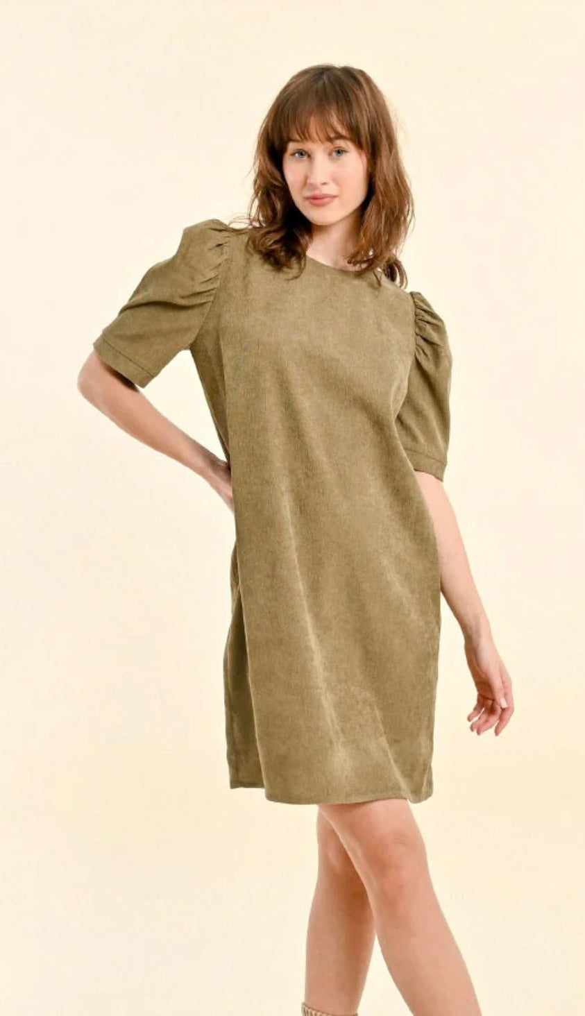 Short Corduroy Dress with Balloon Sleeves