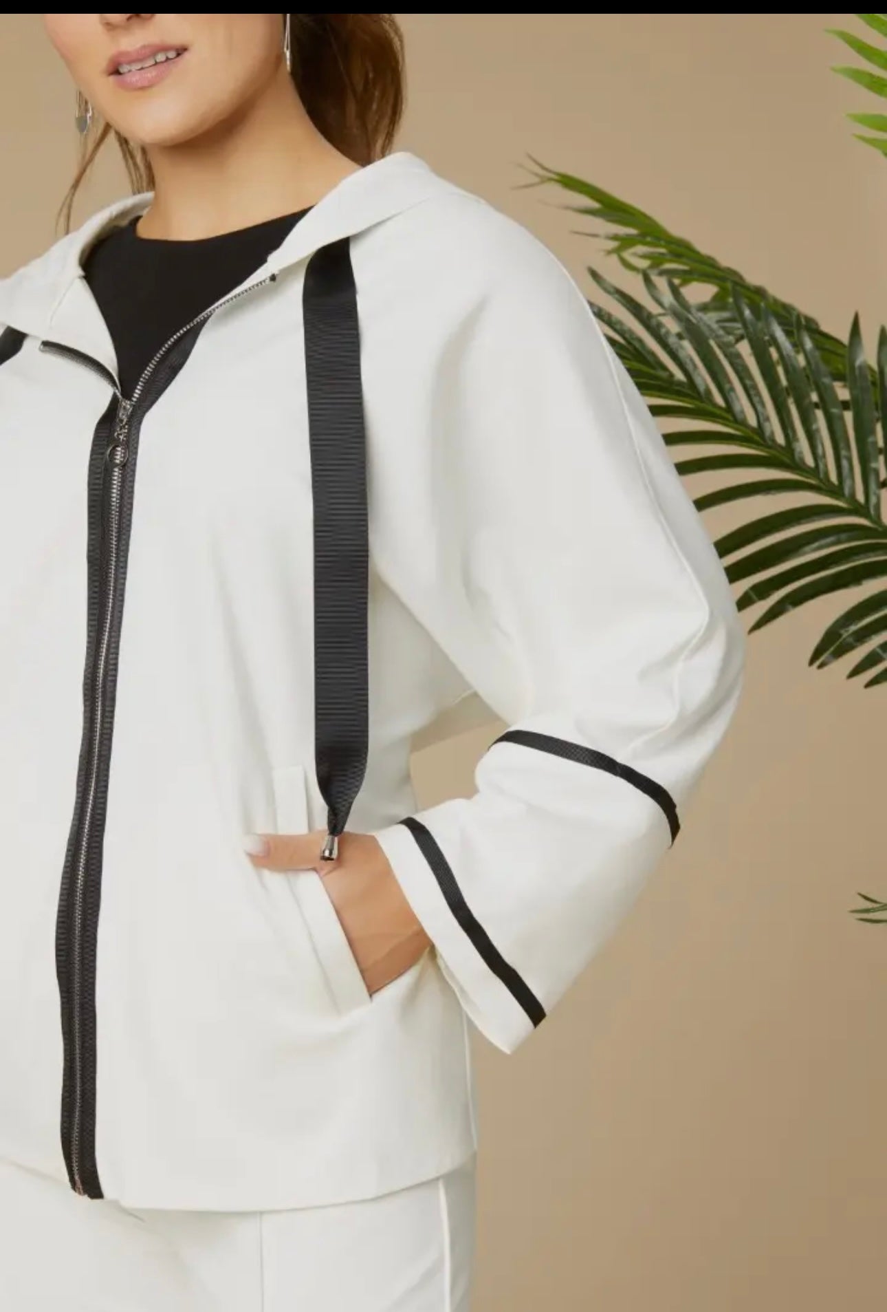 White and black trim zip up