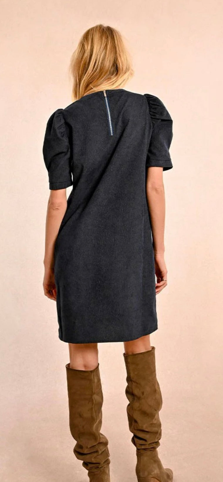 Short Corduroy Dress with Balloon Sleeves