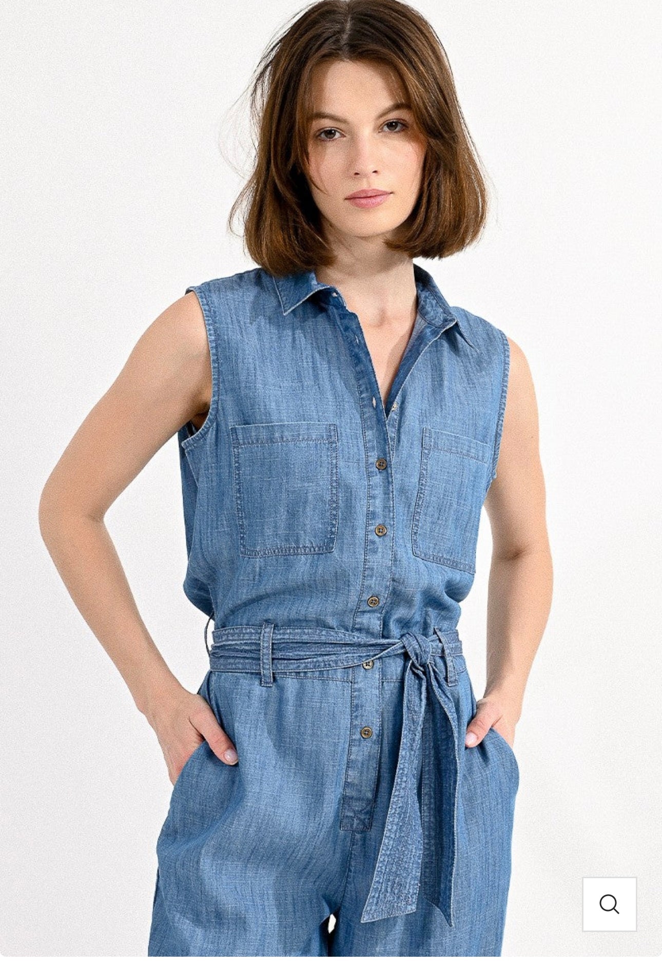 Chambray Sleeveless Jumpsuit