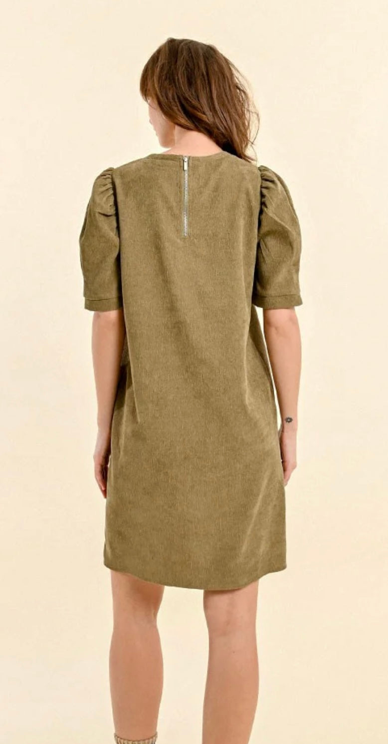 Short Corduroy Dress with Balloon Sleeves