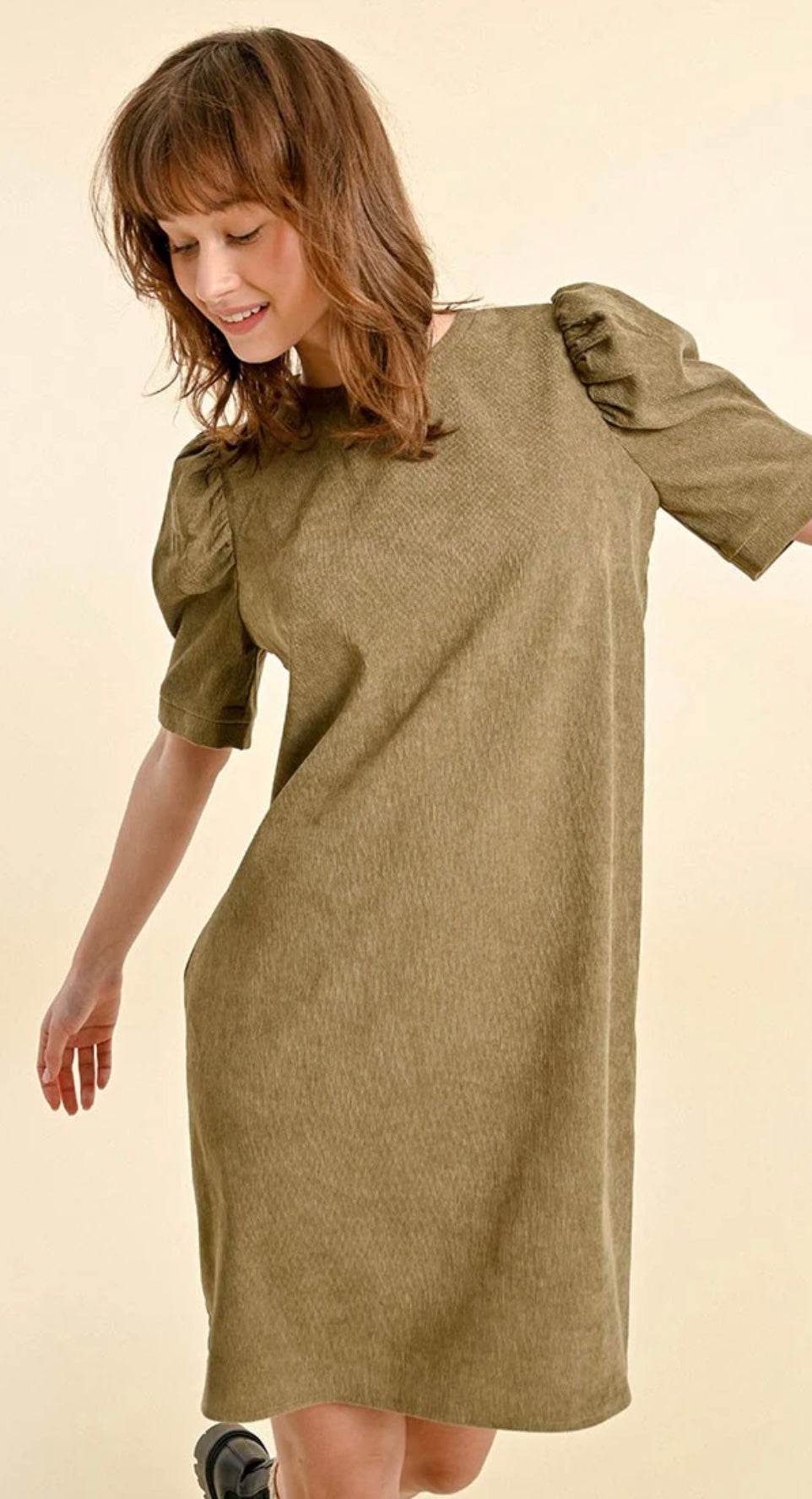 Short Corduroy Dress with Balloon Sleeves