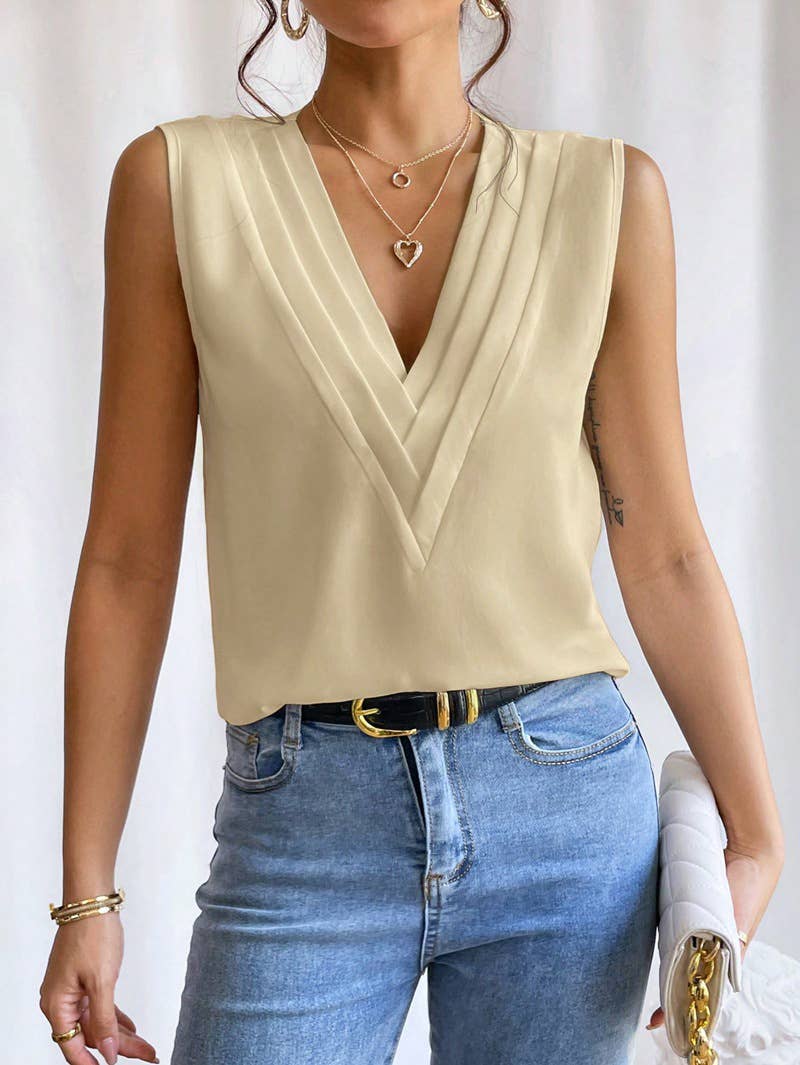 Summer V-neck sleeveless tank top: Apricot