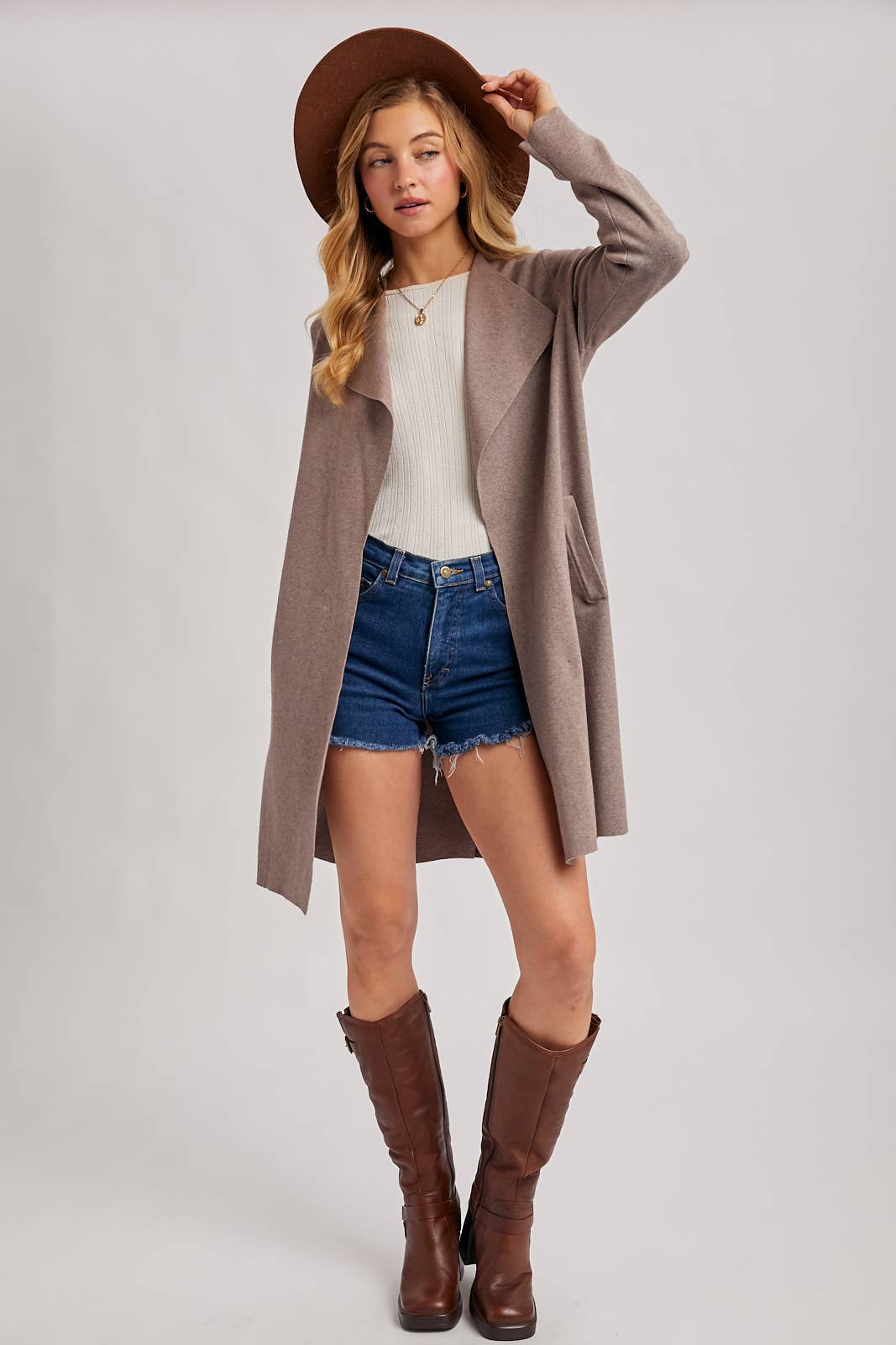MODERN OPEN FRONT LONGLINE KNIT CARDIGAN: