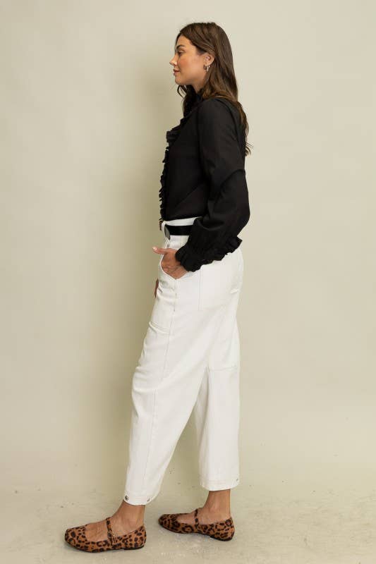 Ruffled Detail Button-Up Blouse: Black