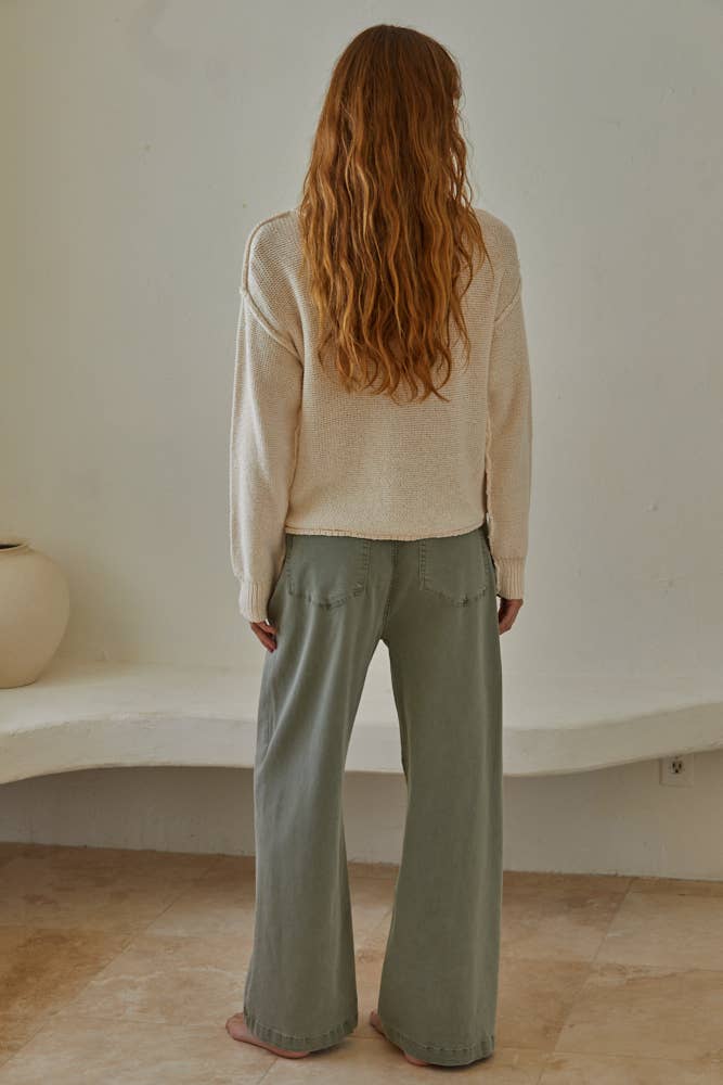 W1155 | Knit Sweater Crew Neck Long Sleeve Pullover Top: Ivory
