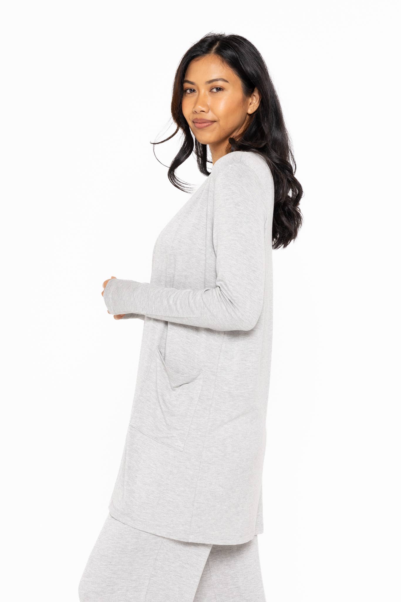 Lounge Open-Front Terry Cardigan: HEATHER GREY