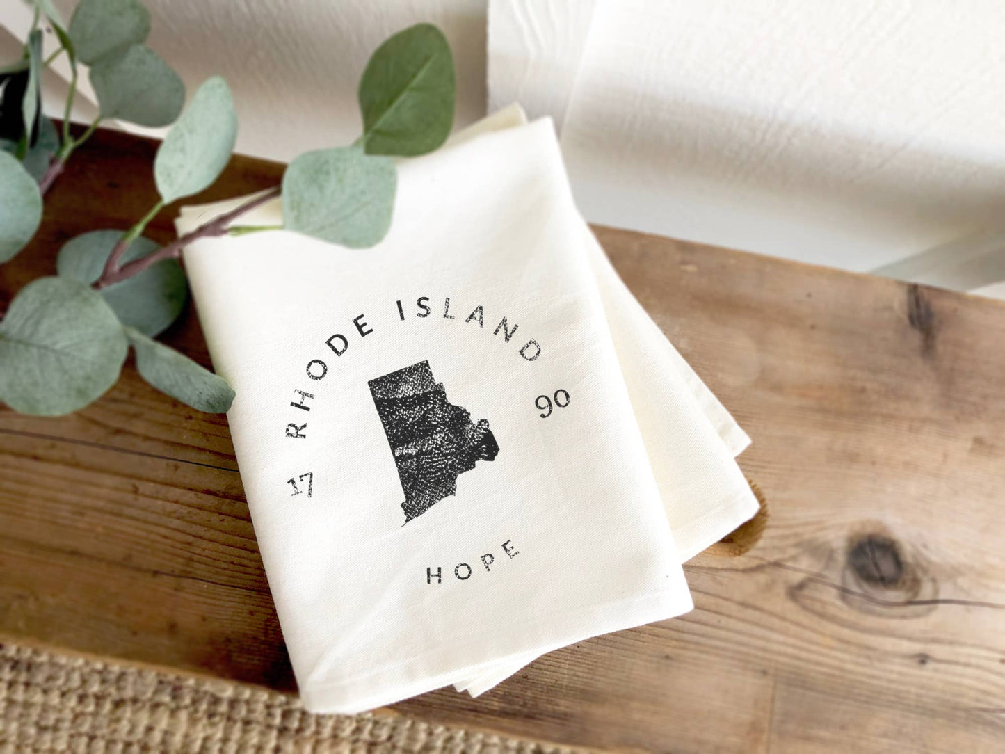 State Badge and Motto - Custom Cotton Tea Towel: Rhode Island