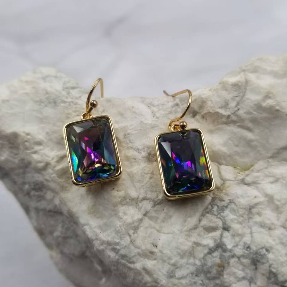 Multicolor Crystal Rectangle Semi Precious Earrings