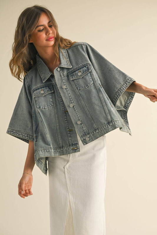 CAPE STYLE DENIM JACKET: DENIM