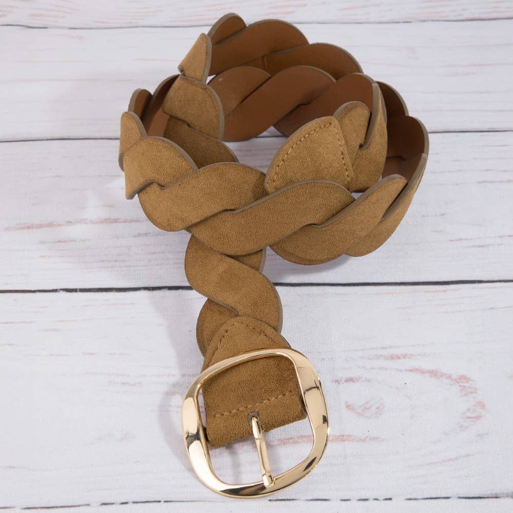 Braided Accent Vegan Leather Belt: GBR