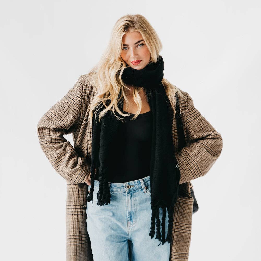 Twyla Twisted Tassel Scarf: Caramel