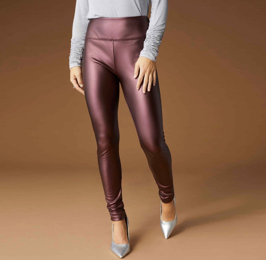 Alexi Faux Leather Legging - Metallic Burgundy
