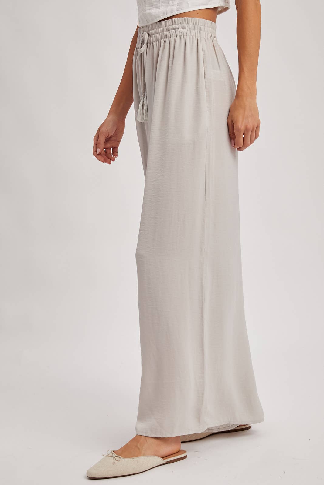 SILKY PALAZZO WIDE LEG PANTS: DOVE
