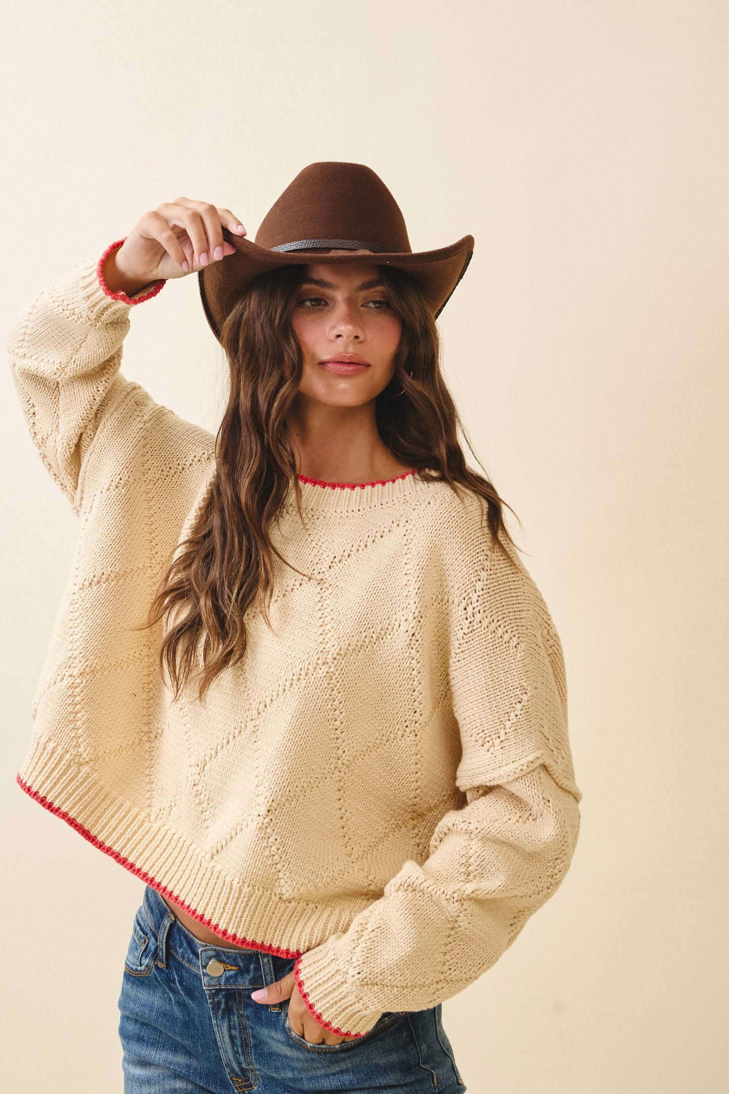 Diamond Knit Pullover Sweater: Oat