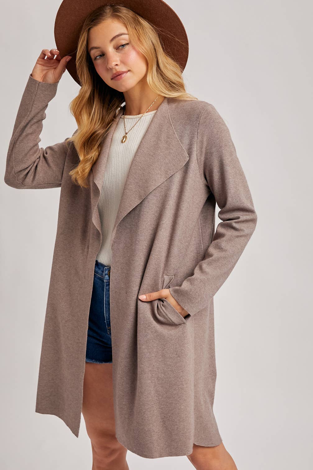 MODERN OPEN FRONT LONGLINE KNIT CARDIGAN: