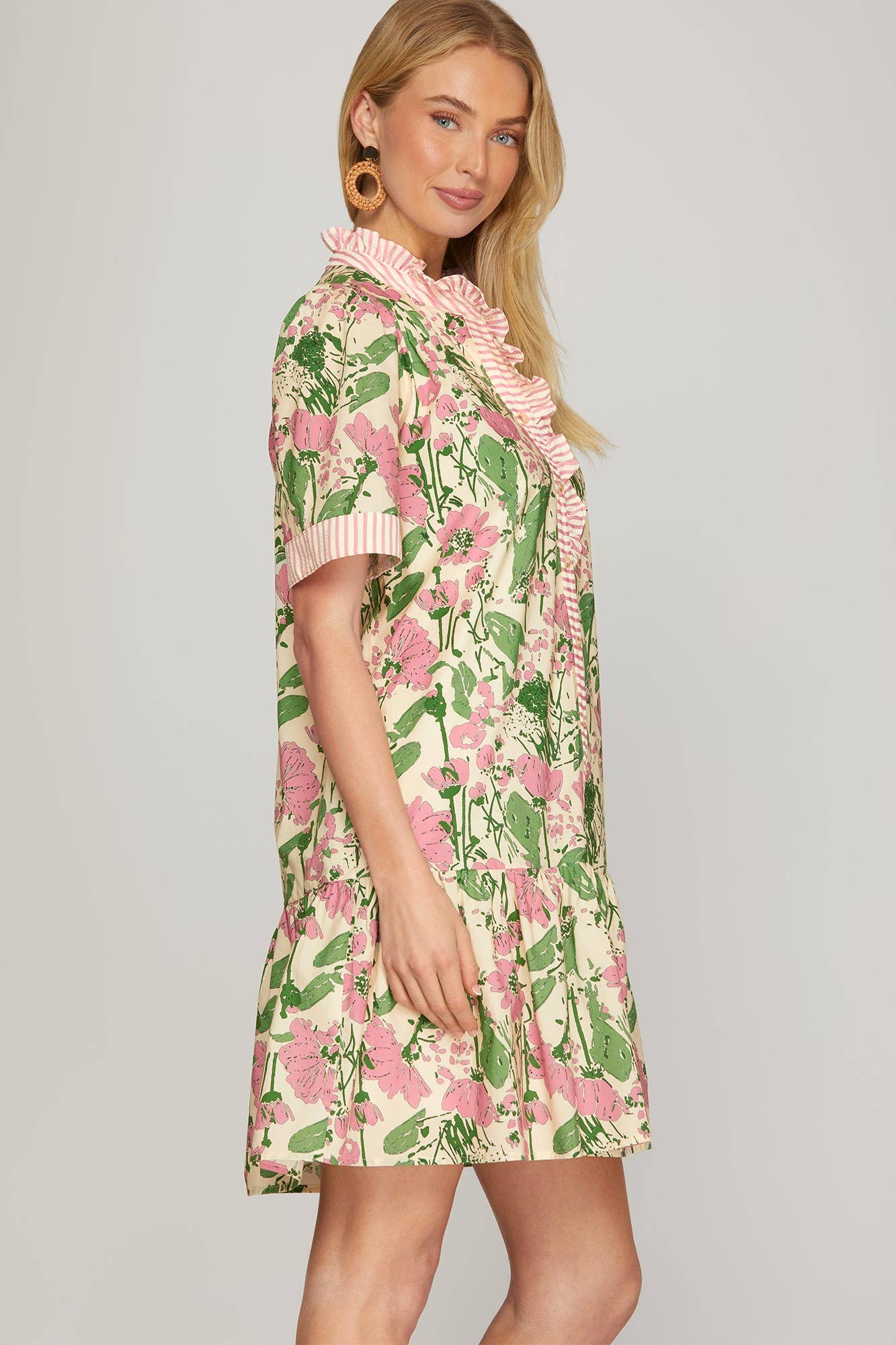 BUTTON DOWN PRINTED SHIRT MINI DRESS