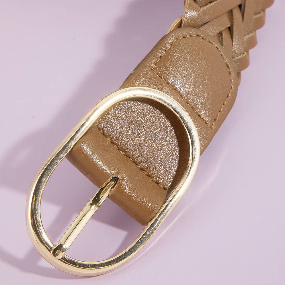 Wide Braided Vegan Leather Oval Buckle Belt: BR