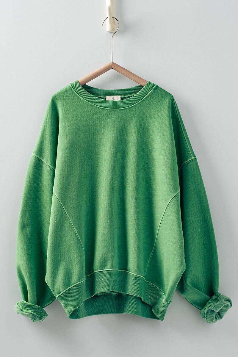 Crew Neck Comfort Washed Organic Cotton Spring Sweatshirt.: GREEN