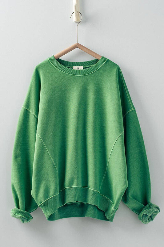 Crew Neck Comfort Washed Organic Cotton Spring Sweatshirt.: GREEN