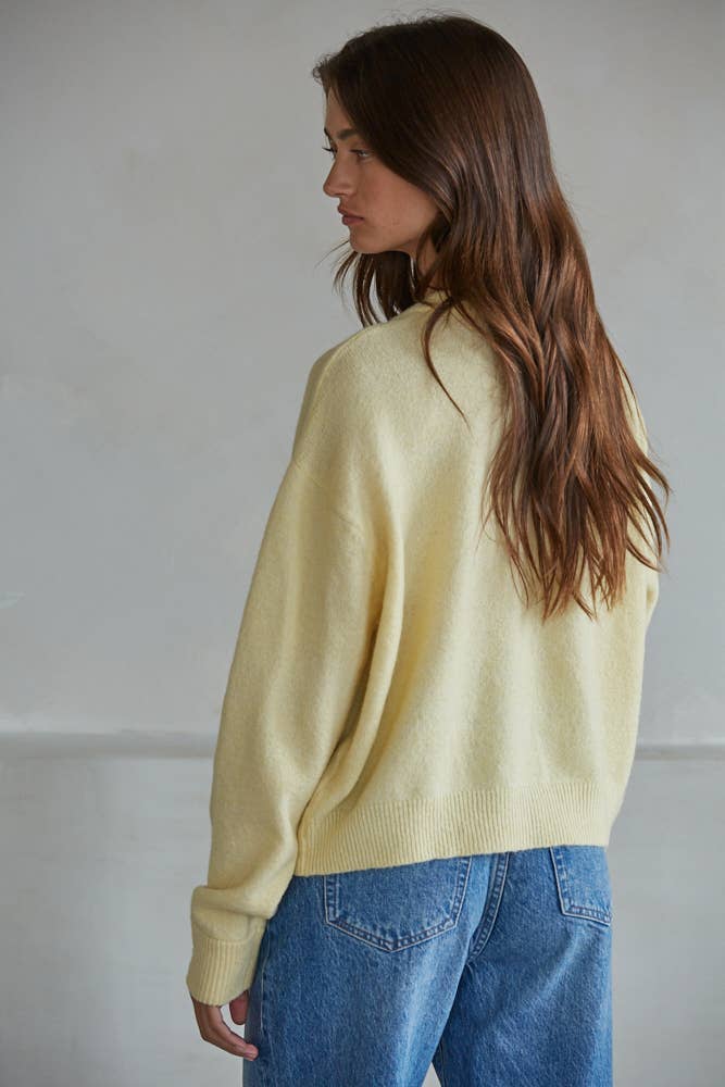 Crew Neck Cardigan : Light Yellow