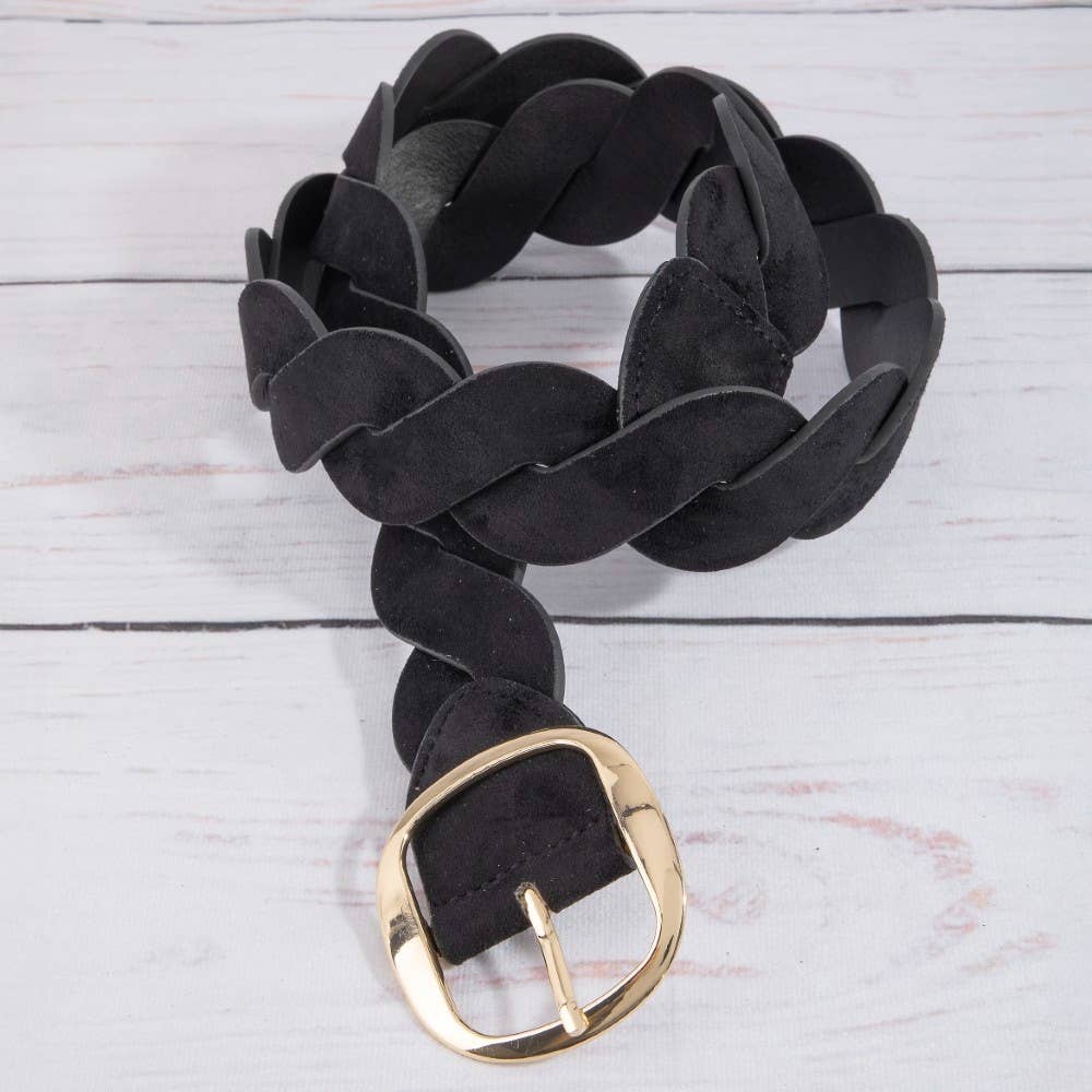 Braided Accent Vegan Leather Belt: GBK