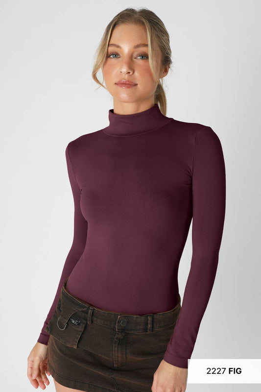 NikiBiki- Long Sleeve Mock Neck Top: Fig
