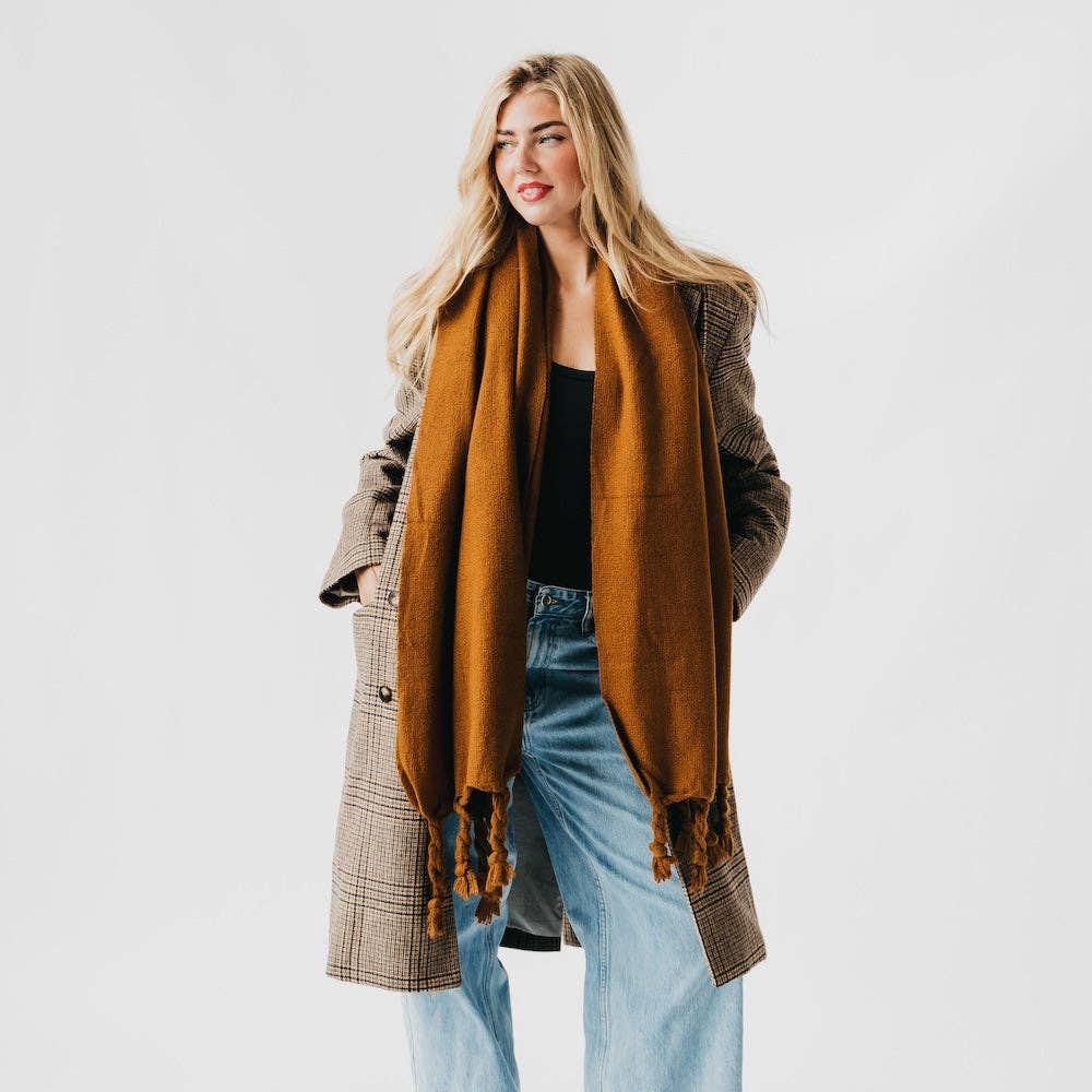 Twyla Twisted Tassel Scarf: Caramel