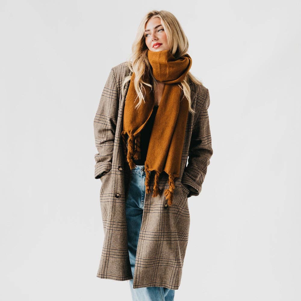 Twyla Twisted Tassel Scarf: Caramel