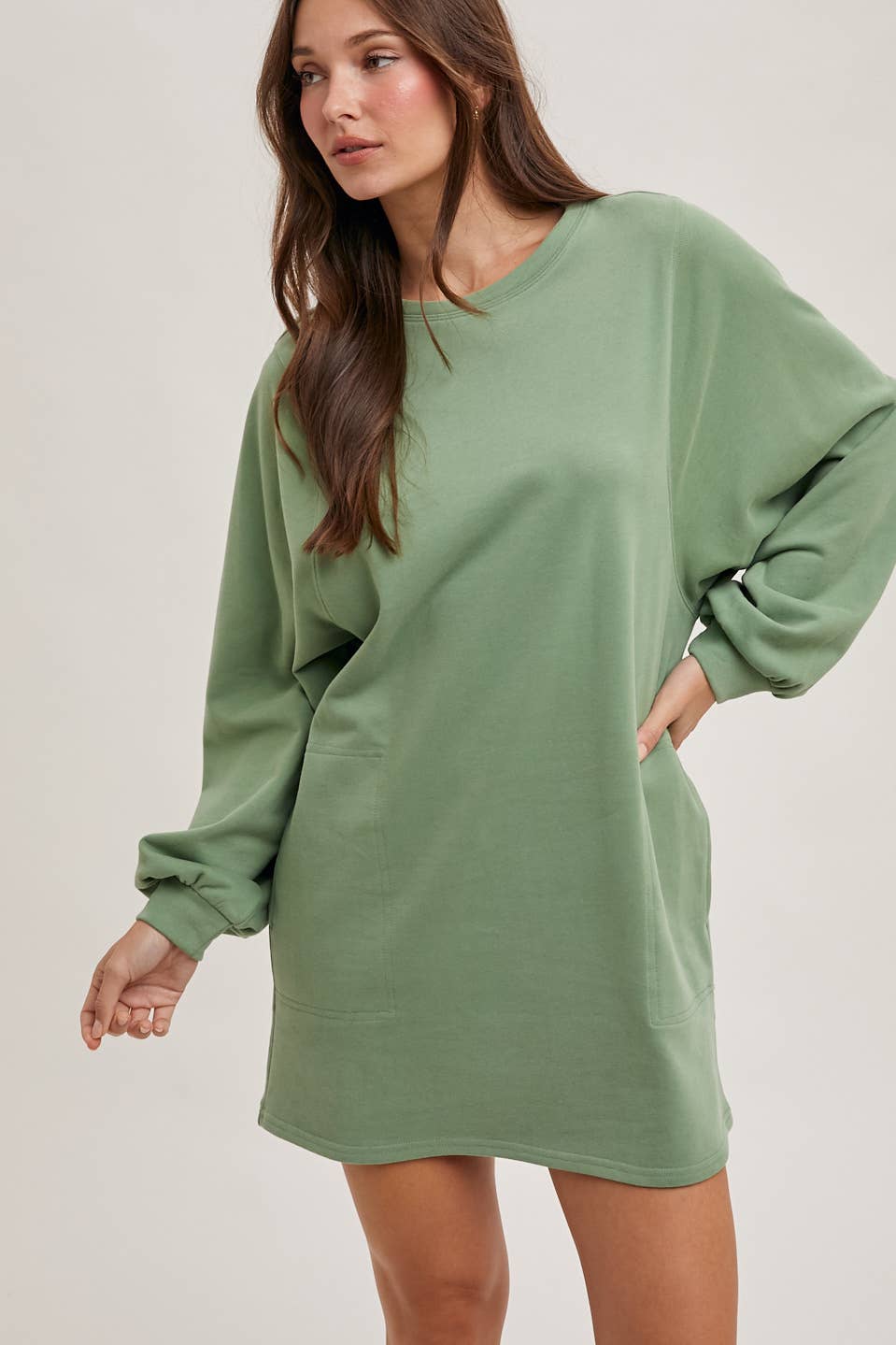 FRENCH TERRY MINI DRESS: SAGE