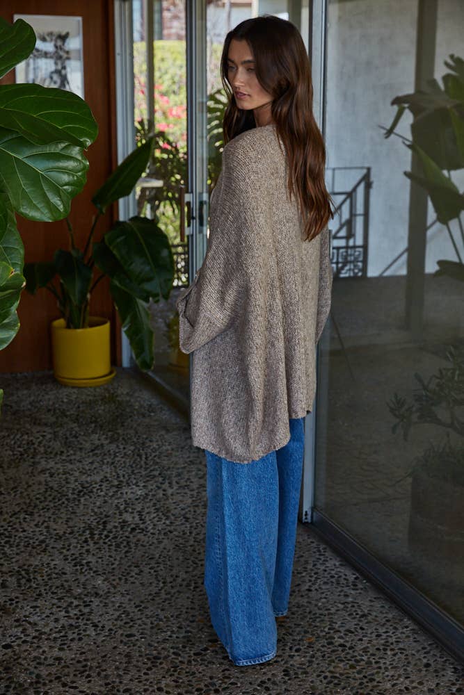 Knit Folded Quarter Sleeve Open Front Cardigan