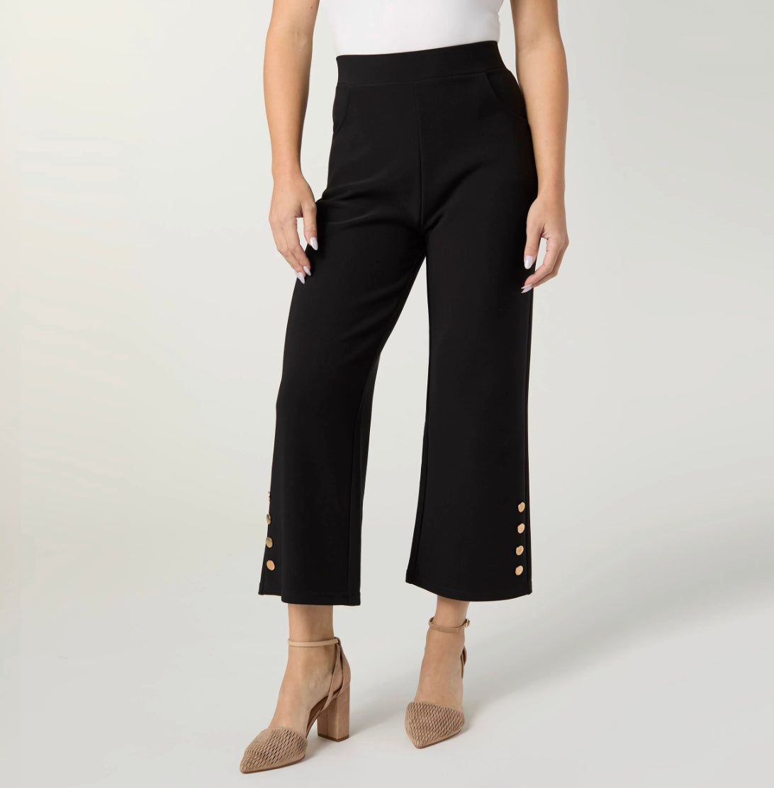 GEORGIE WIDE LEG CROP PANTS WITH SIDE BUTTONS-BLACK