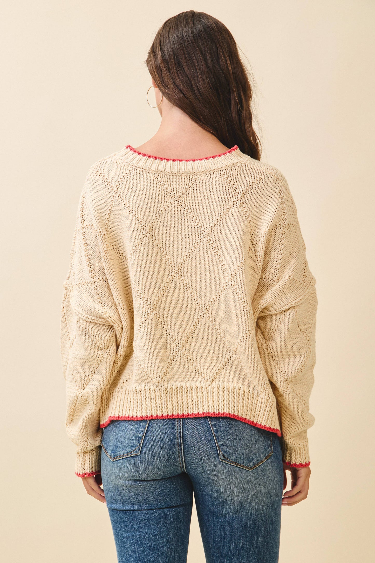 Diamond Knit Pullover Sweater: Oat