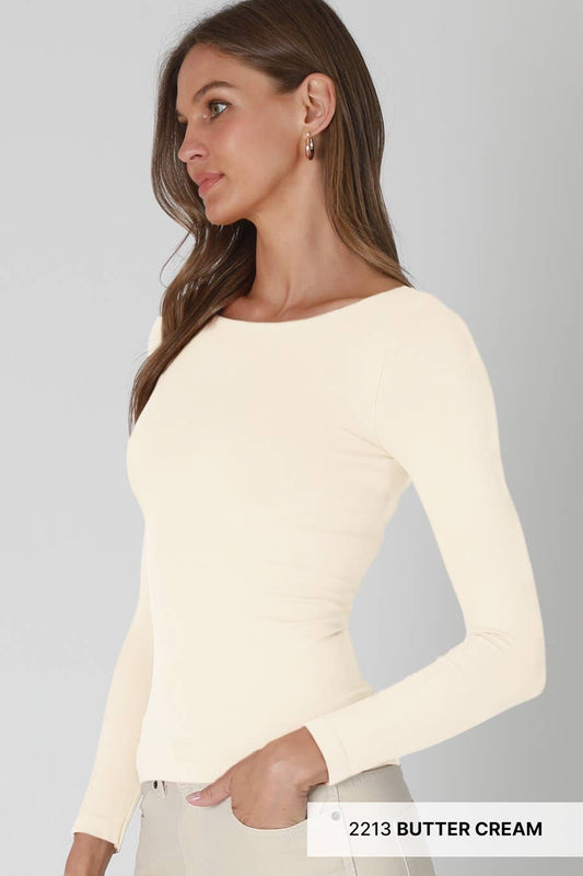 NikiBiki Clean Line Boat Neck LS Top: Butter Cream