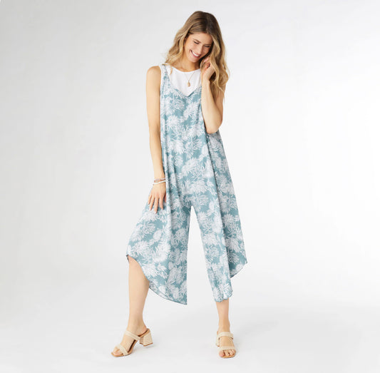 Christy Casual Romper with Adjustable Straps - Blue Surf/White