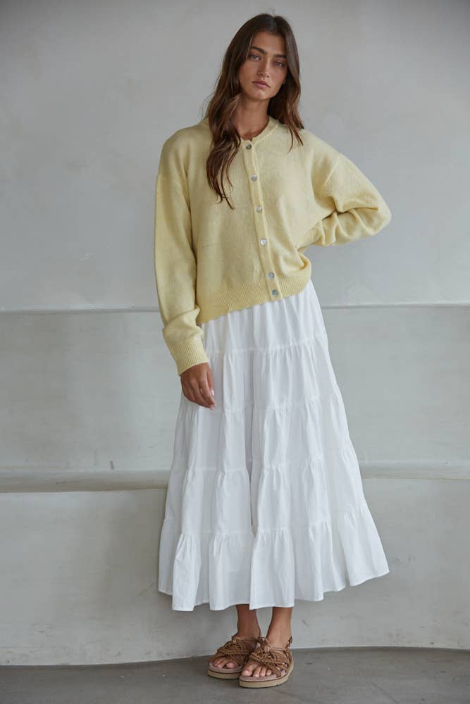 Crew Neck Cardigan : Light Yellow